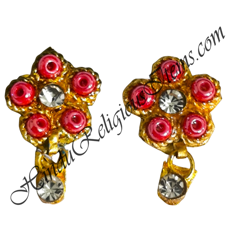 Premium Quality Golden Metal Flower Shape Kundal With Moti & Diamond Latkan