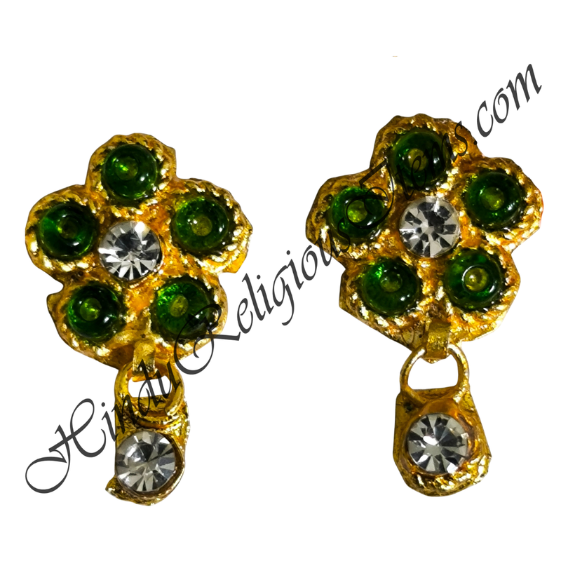 Premium Quality Golden Metal Flower Shape Kundal With Moti & Diamond Latkan