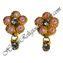Premium Quality Golden Metal Flower Shape Kundal With Moti & Diamond Latkan