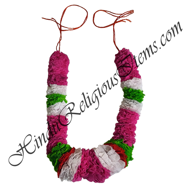 Decorative item with pink, white, and green colors on a white background
