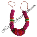 Colorful garland with pink base and multicolored strands on a white background, branded 'Hindu Religious Items'.com