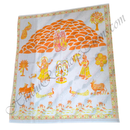 Decorative cloth with orange and yellow designs on a white background