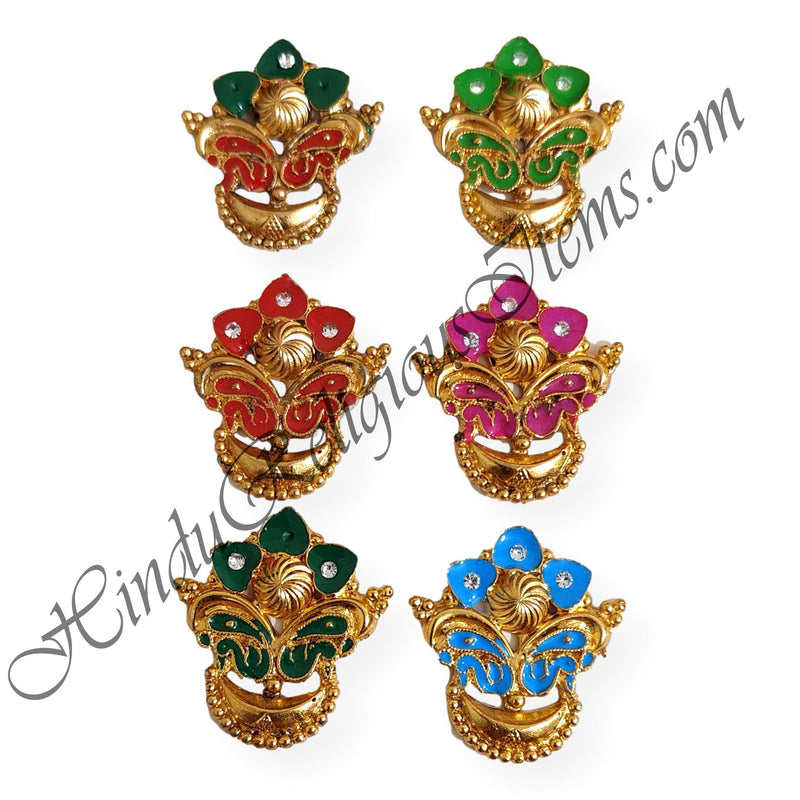 Golden Metal Meenakari Tipara With Peacock Shape