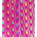 Brocade Golden Jhari feather print Fabric / Kapad in Pink