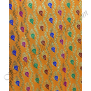 Brocade Golden Jhari feather print Fabric / Kapad in Dark Orange