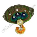 Dark Orange cotton Sadi Paag with three Mor-Chandrika and Moti Lad for Mastak Shringar of Shri Thakorji