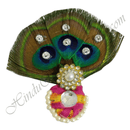 Dark Pink cotton Sadi Paag with three Mor-Chandrika and Moti Lad for Mastak Shringar of Shri Thakorji