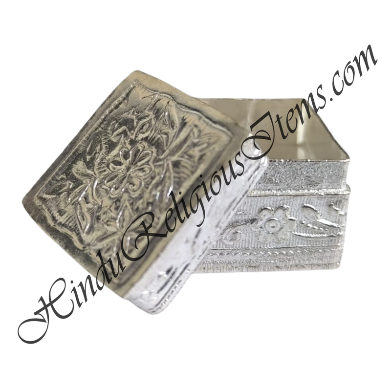 White Metal Square Shape Bantaji With Craving Design