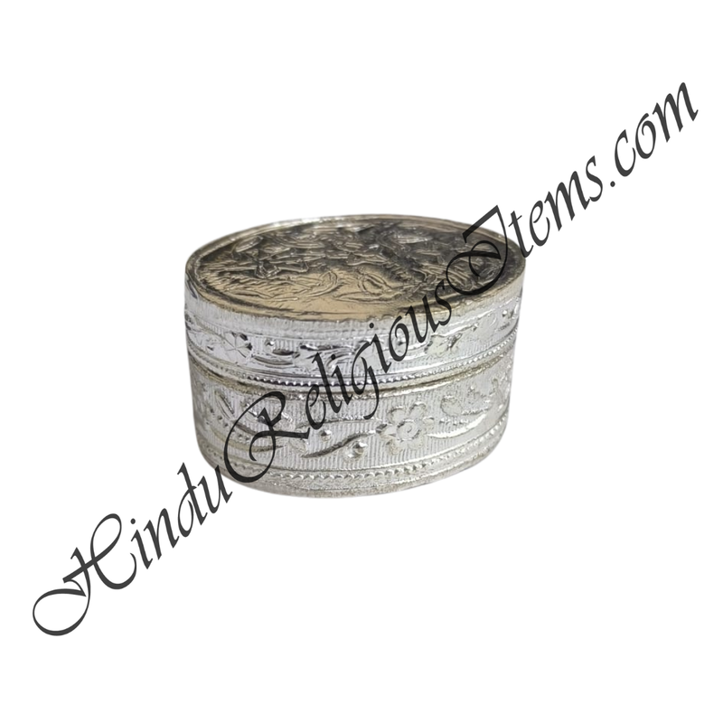 White Metal Oval Shape Bantaji With Craving Design