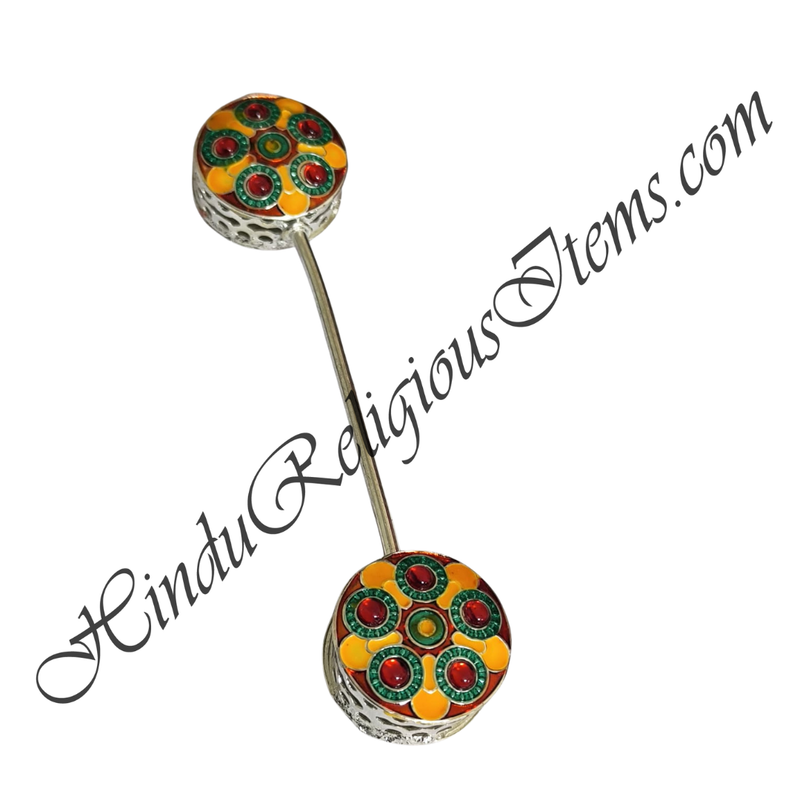 White Metal Meenakari(Both Side) Ghughra (Toy Rattle)