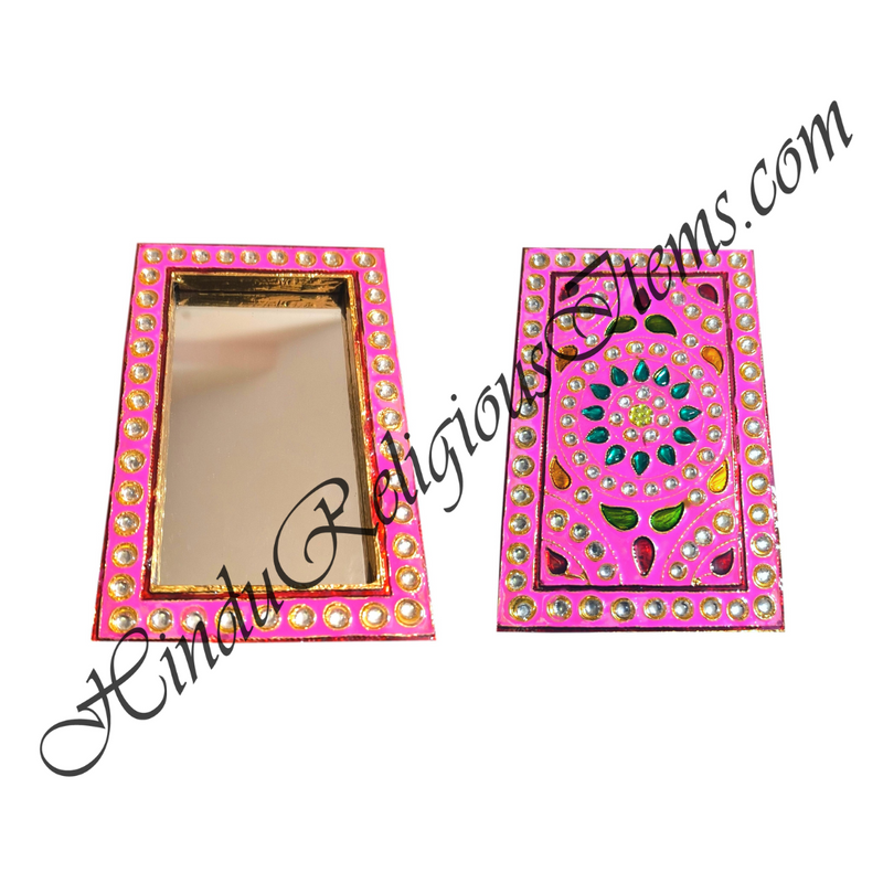 Premium Quality Meenakari Mirror With Coloured Stone Design