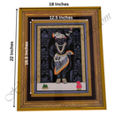 Framed artwork of a deity with dimensions indicated