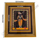 Framed artwork of a traditional figure with dimensions displayed