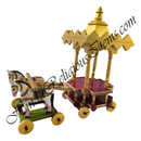 Decorative horse-drawn carriage with gold roof and horses on a white background, branded 'Religious Items'.