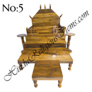 A wooden sinhasan and Khandpath and Choki set, with intricate carvings and a glossy finish, typically used for home seva purposes.