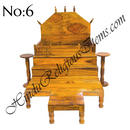 A wooden sinhasan and Khandpath and Choki set, with intricate carvings and a glossy finish, typically used for home seva purposes.