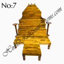 A wooden sinhasan and Khandpath and Choki set, with intricate carvings and a glossy finish, typically used for home seva purposes.