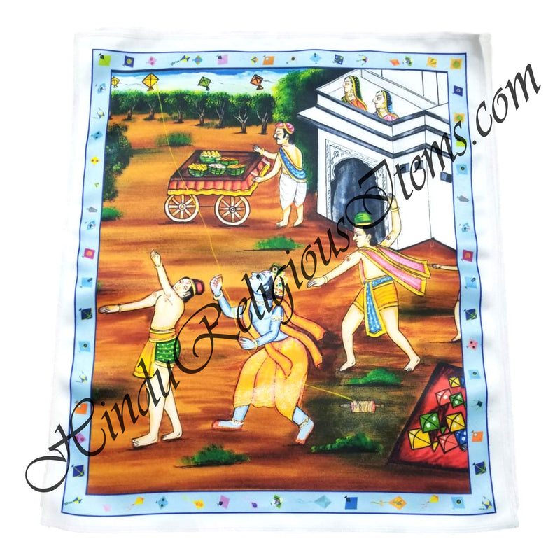 Premium Satin Printed Pichwai (Backdrop) - Uttarayan (Makar Sankranti) Utsav
