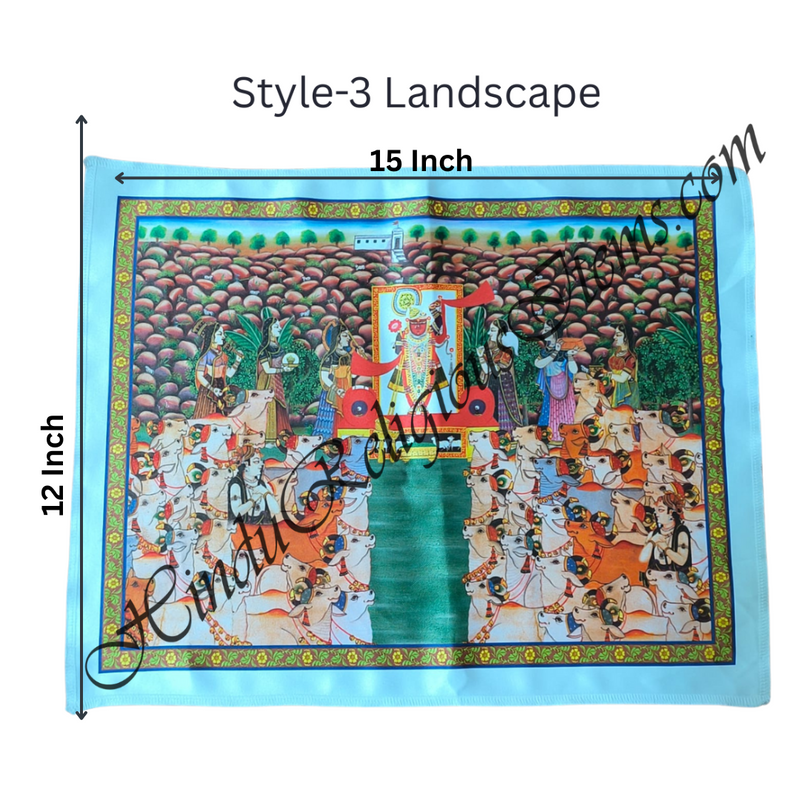 Premium Satin Printed Pichwai (Backdrop) - Shreenathji With Cow