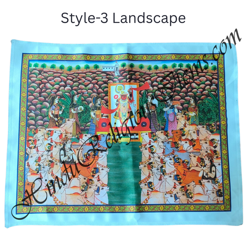 Premium Satin Printed Pichwai (Backdrop) - Shreenathji With Cow