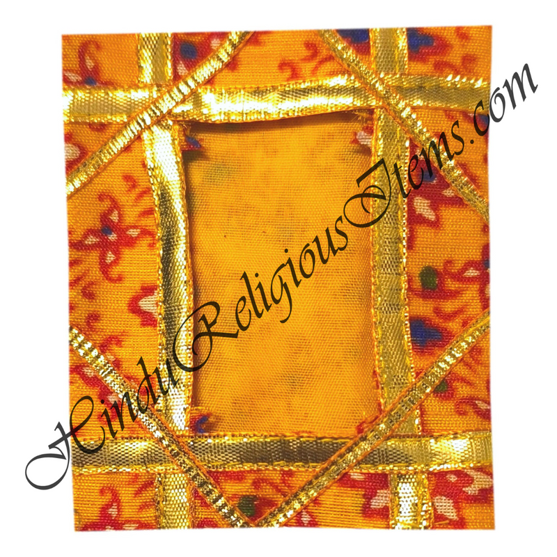 Small Size Chitraji Bangoli Silk Vastra With Flower Designs And Golden Criss-cross Lace