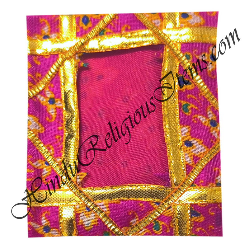 Small Size Chitraji Bangoli Silk Vastra With Flower Designs And Golden Criss-cross Lace