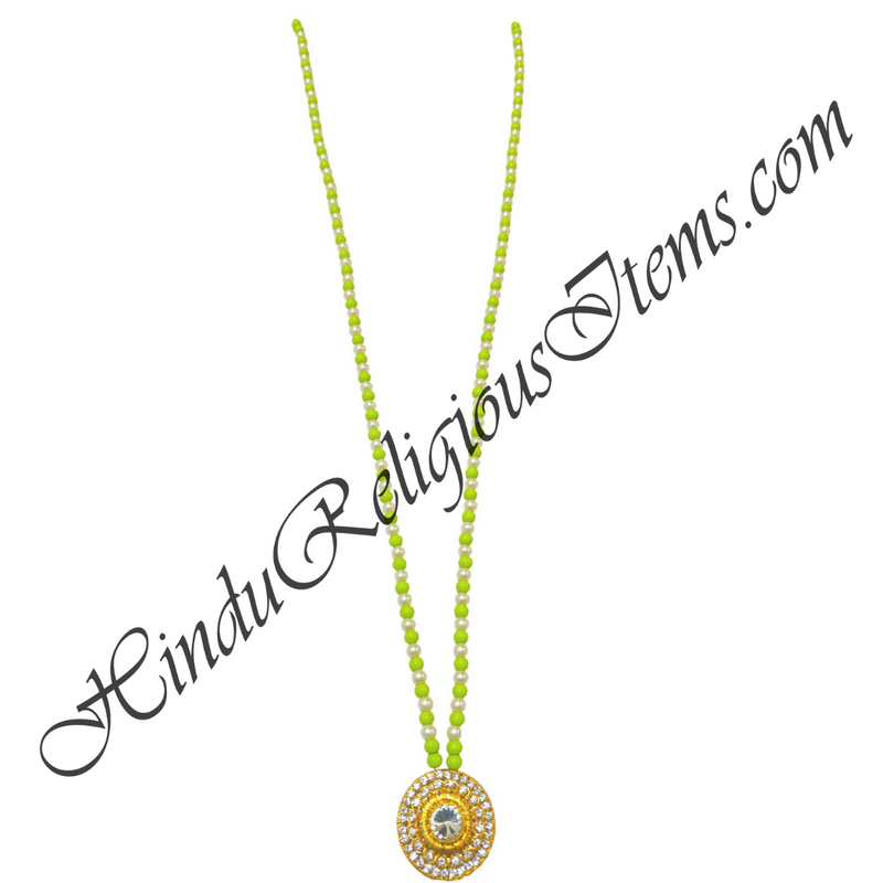 Premium Quality Multi-Colour Moti Mala With Golden Metal And Nang(Daimond) Pendent