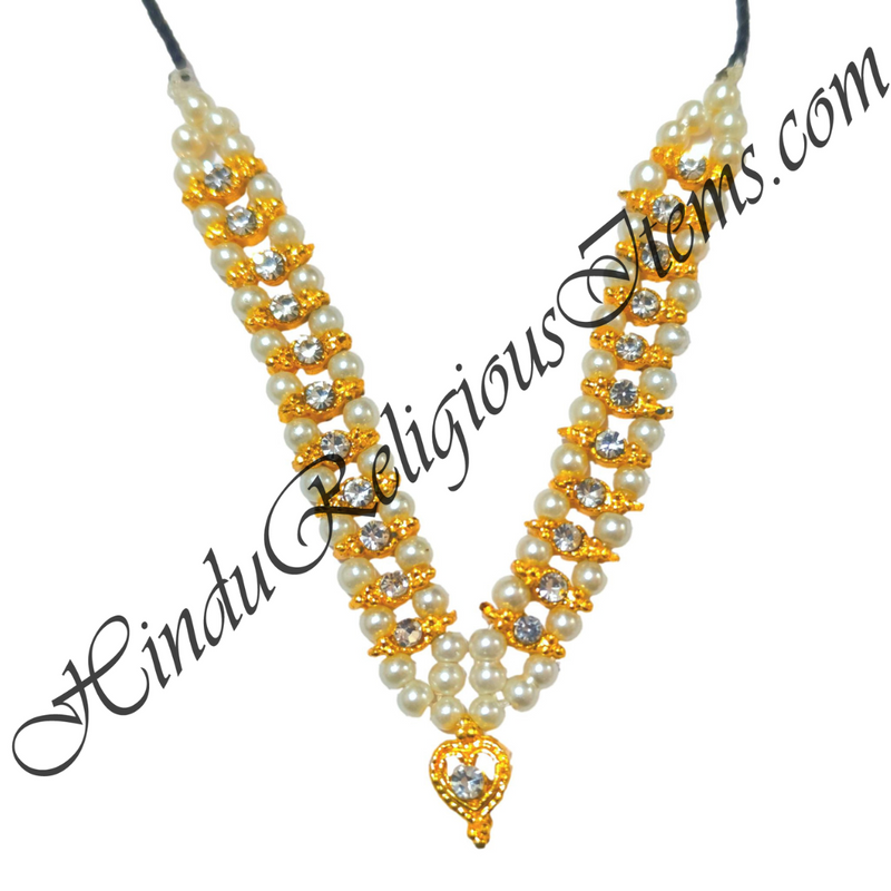 Premium Quality Lalan Moti Mala With Golden Metal And Nang(Daimond) Choki