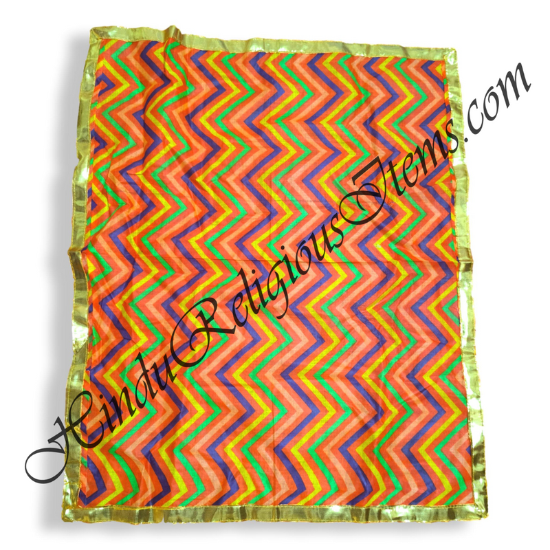 Cotton With W Shaped Multi-colour Rajshahi Leheriya Fabric Pichwai With Golden Lace(CWSPG)