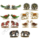 White Metal Meenakari With Nang(Daimond) 2D Khilona (Animal toys)(Set of 7)