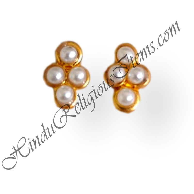 Golden Metal With White Moti Folwer Shape Kundal