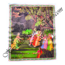 Folk art print of women on a swing in a forest with 'Hindu Religious Items' branding.