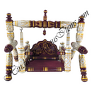 Decorative swing with maroon, gold, and white colors on a white background.