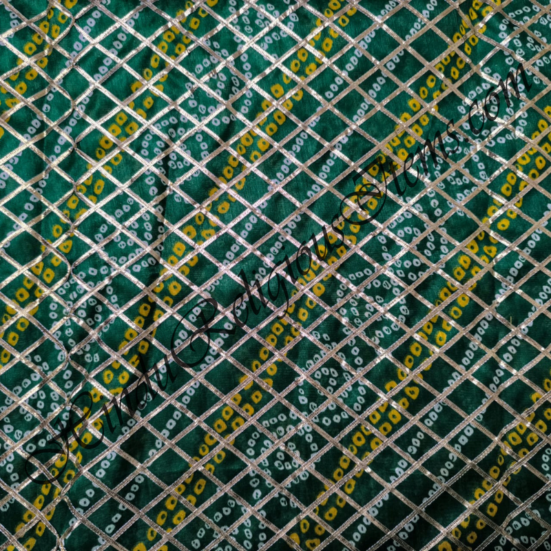 Satin Bandhni With Golden Lace Gota Paati Criss Cross Work Fabric / Kapad(SBGXX)
