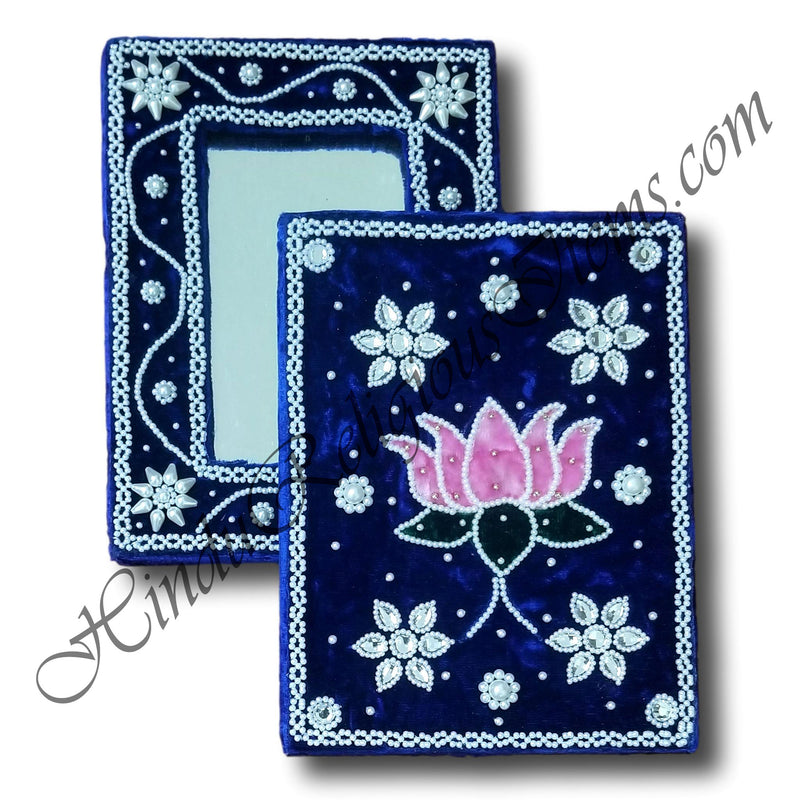 Mirror In Velvet Frame With Moti and Mirror Work
