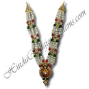 High- Quality White,Red and Green Moti Haar with Round Shape Pendent