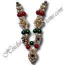 White Moti Mala With Red and Green Leaf Shape Diamond Pendant(C1)