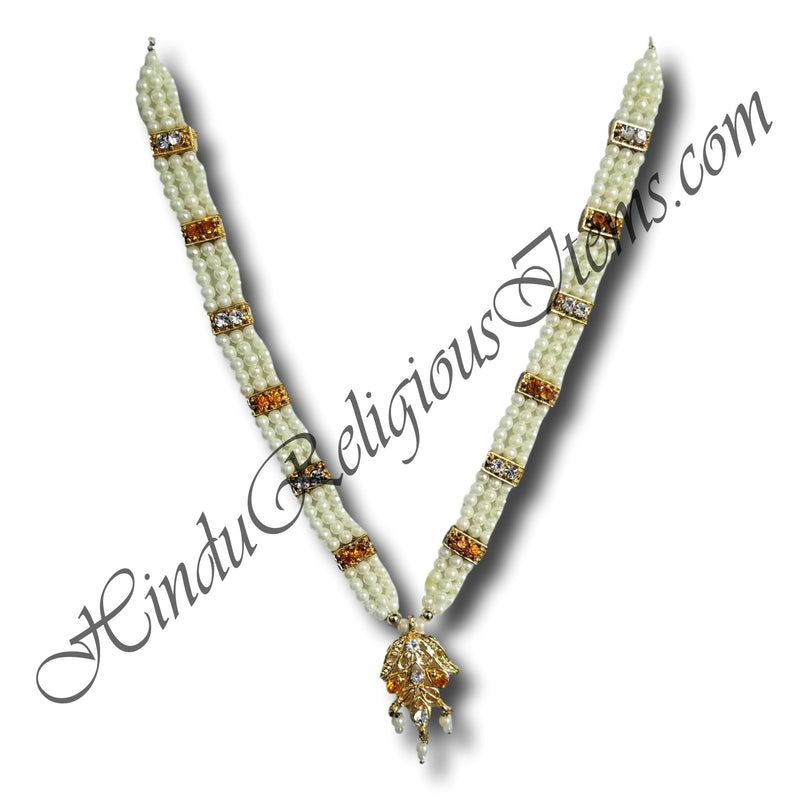 Three Layer White Moti Mala With Colored Diamond (Large) (M-55)
