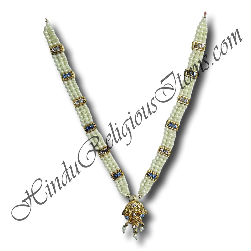 Three Layer White Moti Mala With Colored Diamond (Large) (M-55)
