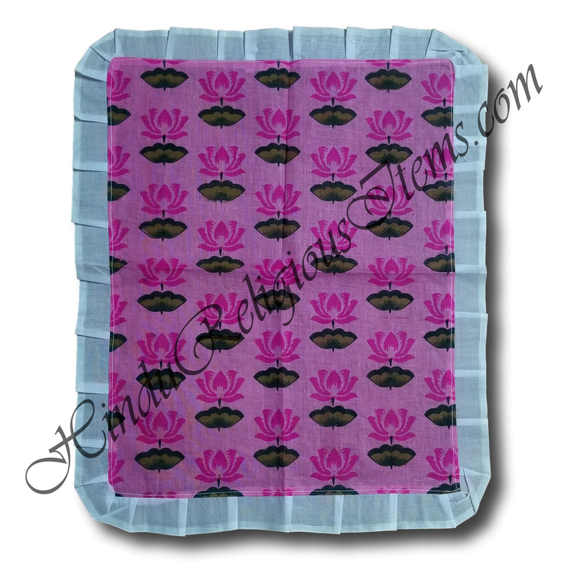 Kamal Print Design Cotton Fabric Pichwai With Frill