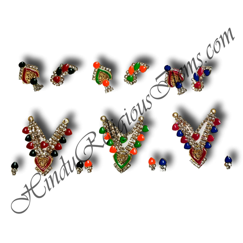 Gold Metal  Meenakari (Nang) Diamond Mala Set with Mukut, Sheesful and Kundal