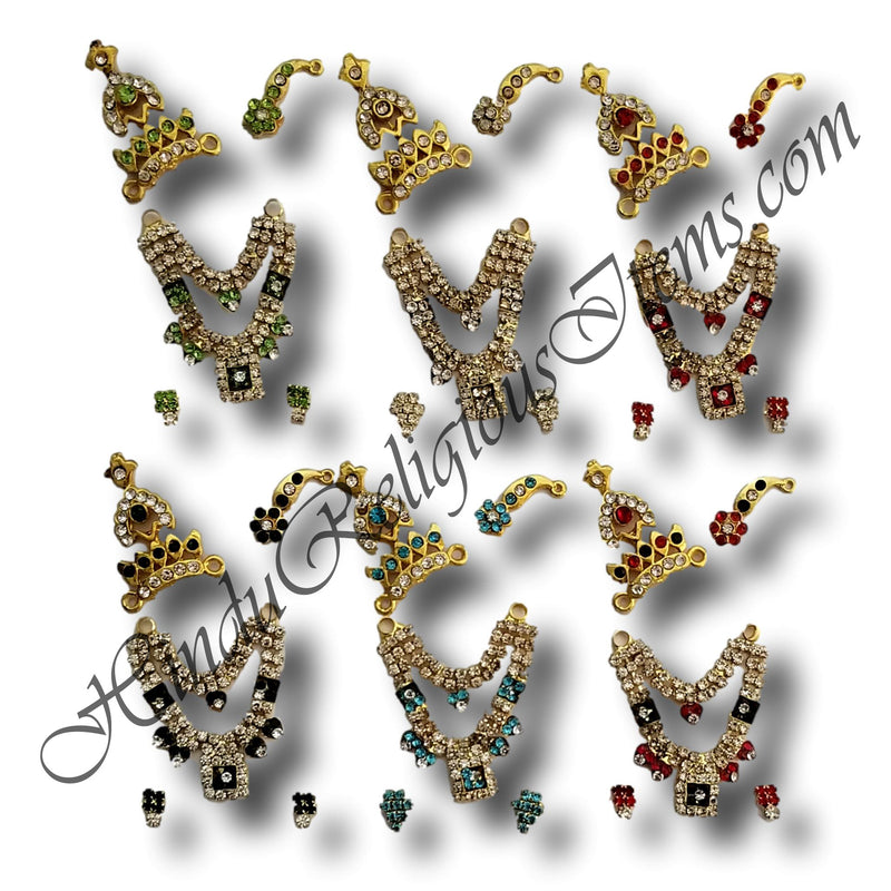 White And Colored Nang (Diamond) Chitraji Set (Double Layer Haar, Mukut, Katra and Kundal) (MS-1)
